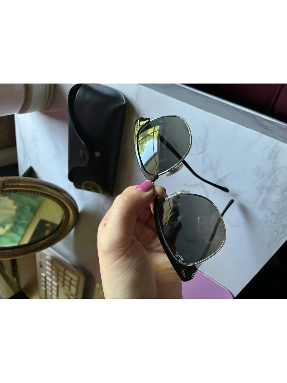 Ray-Ban Black Leather Sunglasses Case with Black Sunglasses
